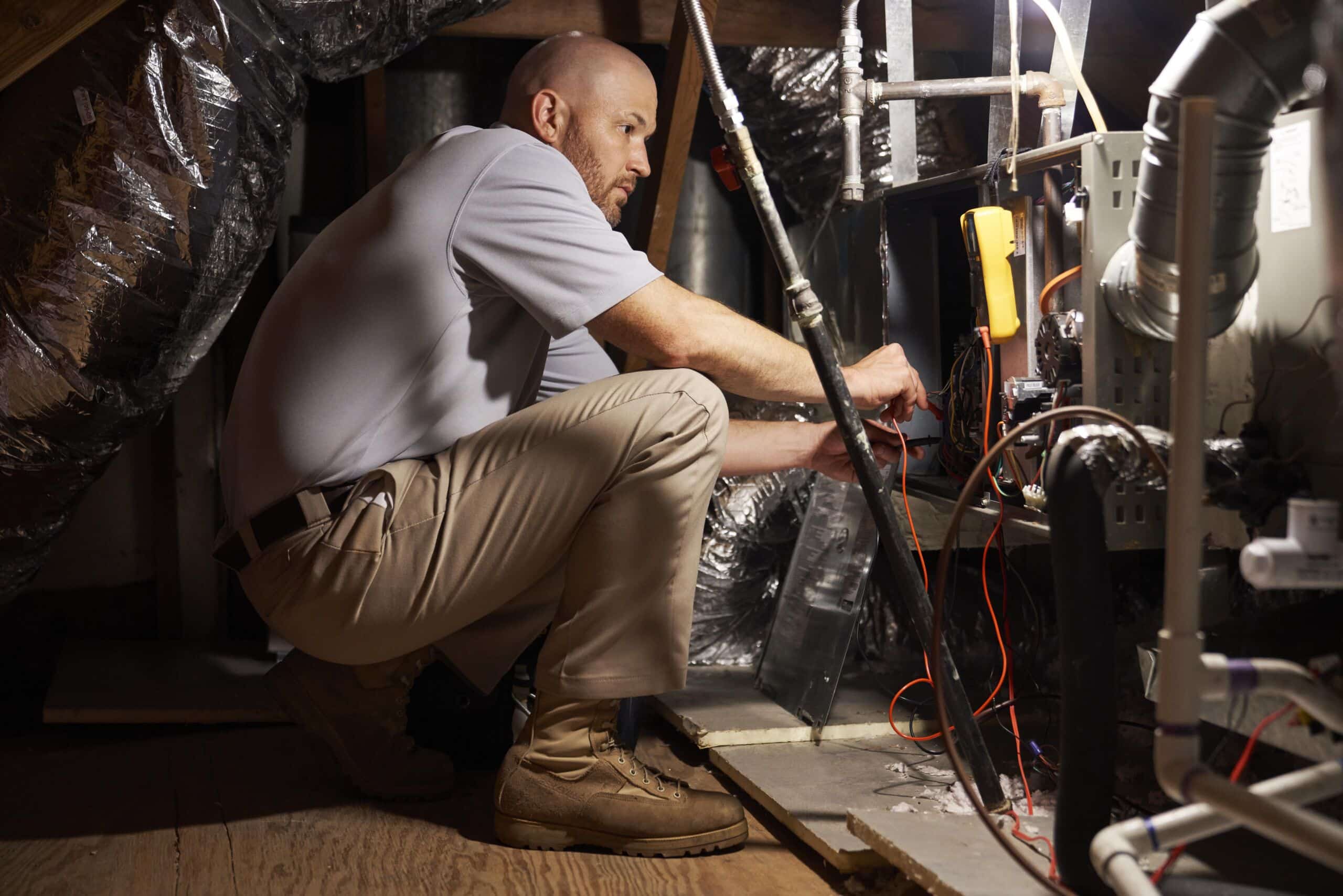 man fixing furnace