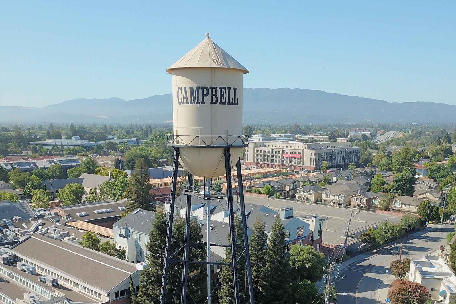 Historic Campbell water tower in downtown Campbell, California